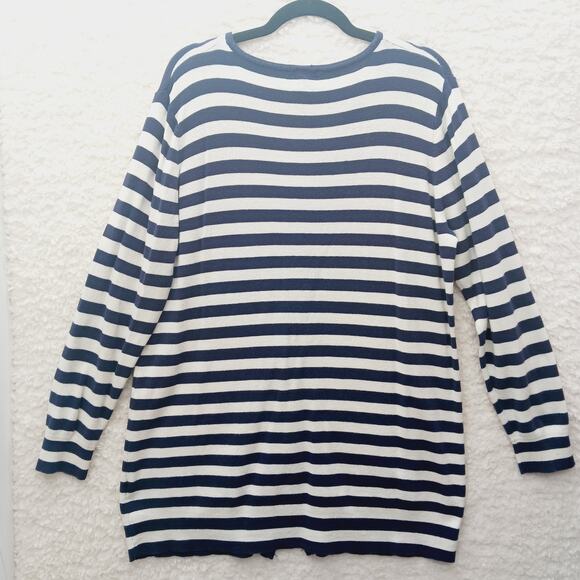 Cardigan Double Zipper XL Navy Stripe Nautical Quiet Luxury Capsule Cruise Sail - Picture 2 of 8